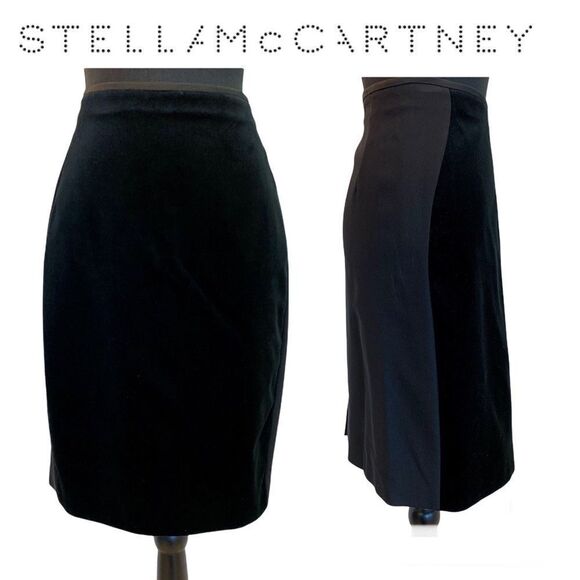 Stella McCartney Black Velvet Paneled Pencil Skirt 46 - Picture 1 of 13
